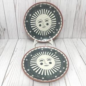 Vintage Boho Celestial Sun Face Plates Retro Cosmic Starburst Dinnerware 2pc Set